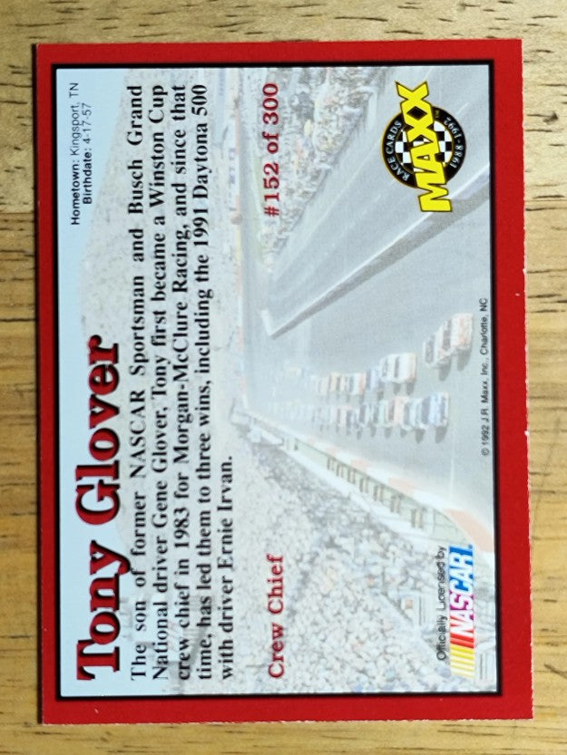 1992 Maxx Red #152 Tony Glover