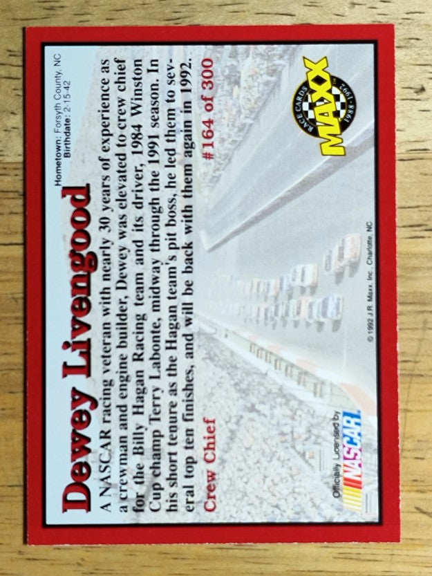 1992 Maxx Red #164 Dewey Livengood RC