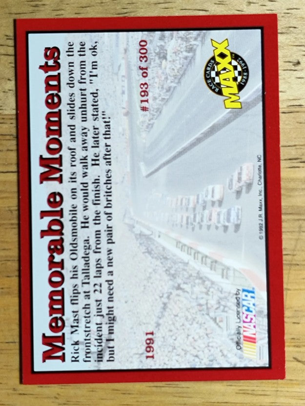 1992 Maxx Red #193 Rick Mast's Car/Memorable Moments
