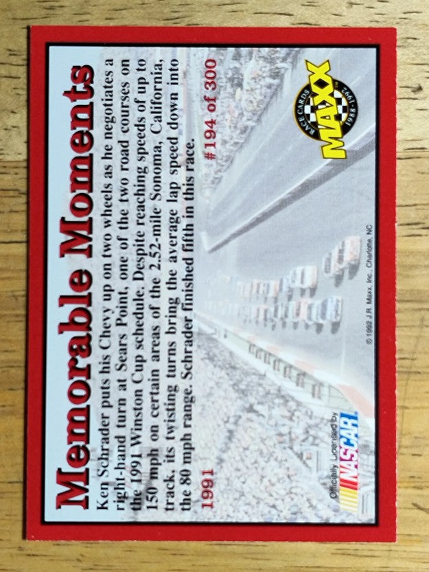 1992 Maxx Red #194 Ken Schrader's Car/Memorable Moments