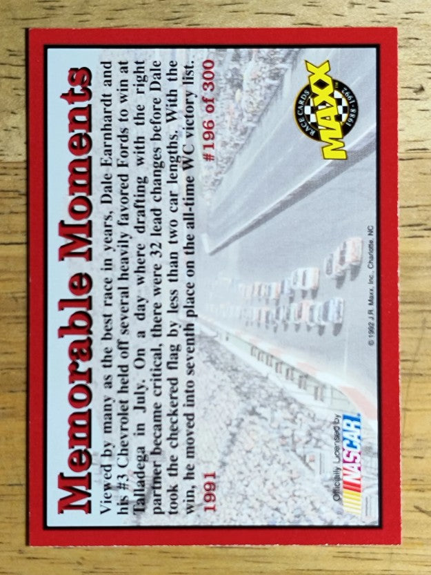 1992 Maxx Red #196 Talladega Speedway/Memorable Moments