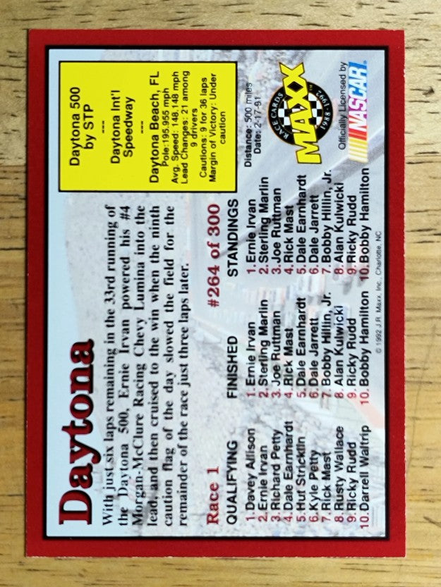 1992 Maxx Red #264 Ernie Irvan/Year in Review
