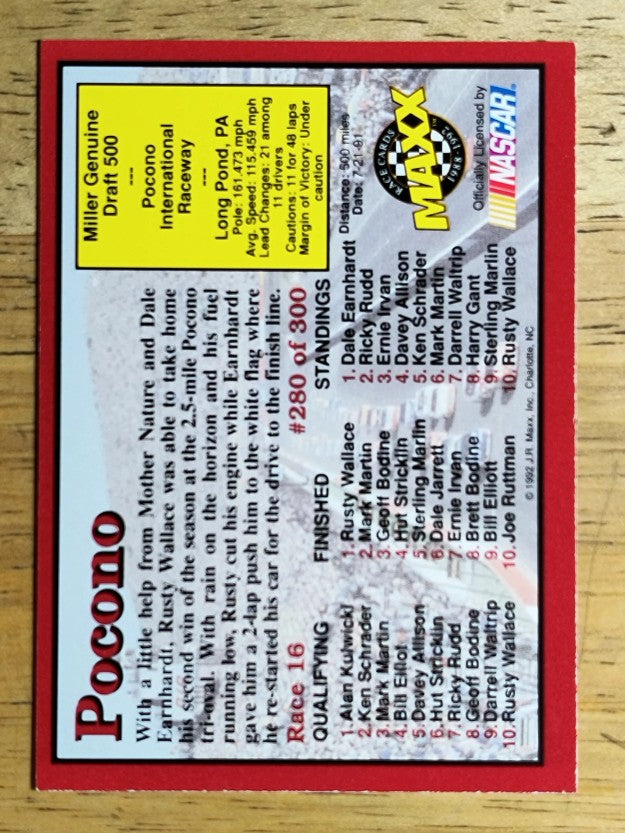 1992 Maxx Red #280 Rusty Wallace/Year in Review