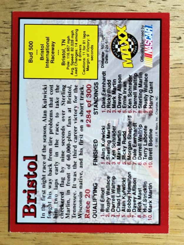 1992 Maxx Red #284 Alan Kulwicki/Year in Review