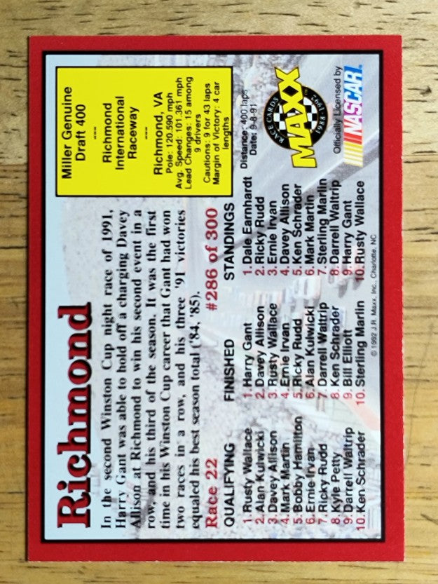 1992 Maxx Red #286 Harry Gant/Year in Review