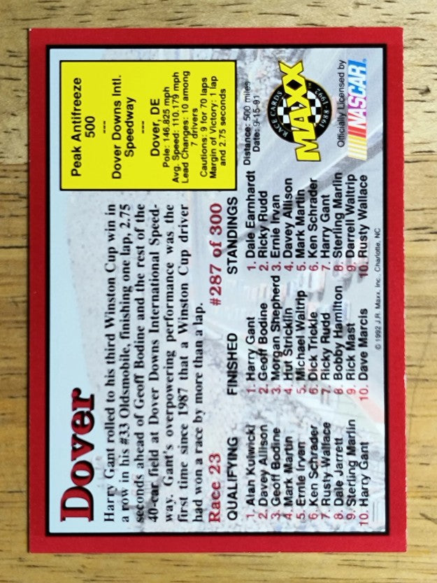 1992 Maxx Red #287 Harry Gant/Year in Review