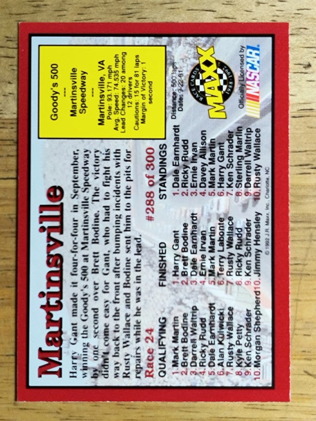1992 Maxx Red #288 Harry Gant/Year in Review