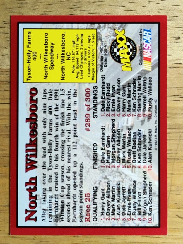 1992 Maxx Red #289 Dale Earnhardt/Richard Childress/Year in Review