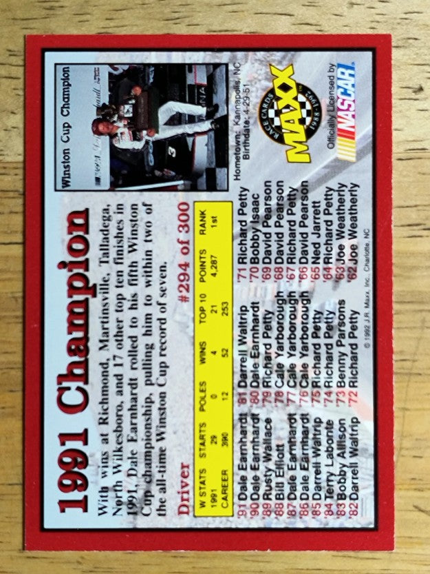 1992 Maxx Red #294 Dale Earnhardt/Year in Review