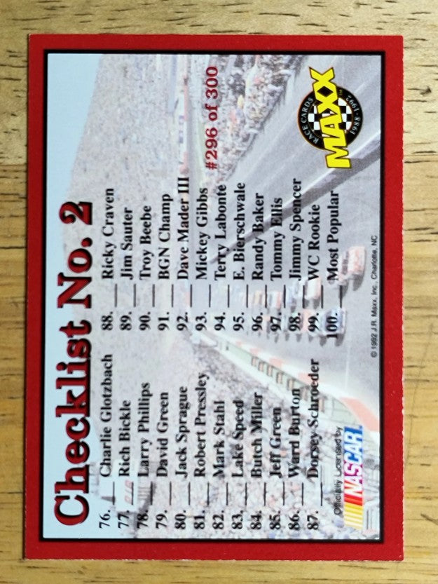 1992 Maxx Red #296 Checklist No. 2