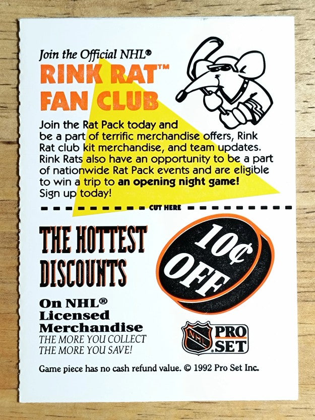 1991-92 Pro Set Rink Rat Fan Club #NNO Hottest Discount/Join Rat Rink Fan Club