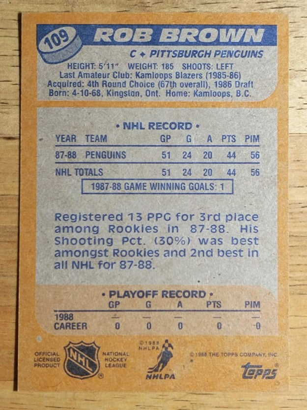 1988-89 Topps #109 Rob Brown RC