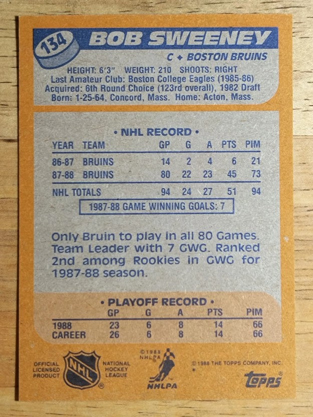 1988-89 Topps #134 Bob Sweeney RC