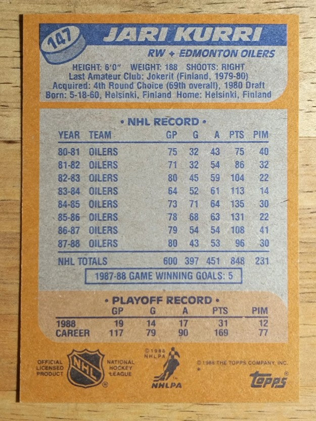 1988-89 Topps #147 Jari Kurri