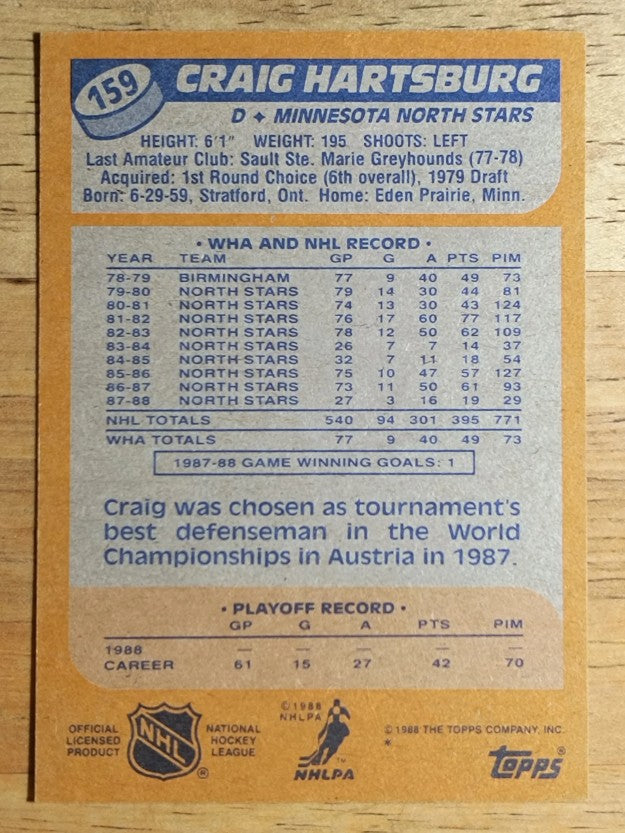 1988-89 Topps #159 Craig Hartsburg