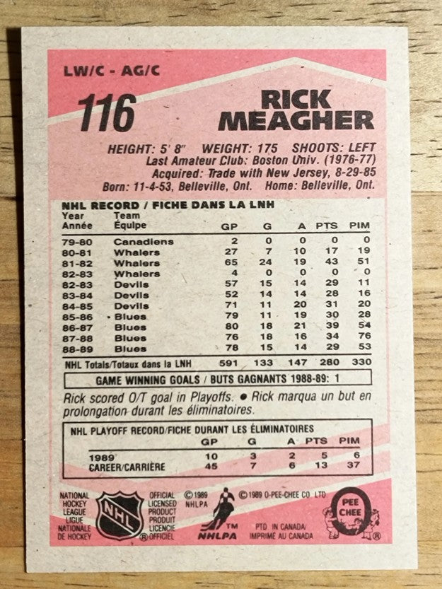 1989-90 O-Pee-Chee #116 Rick Meagher