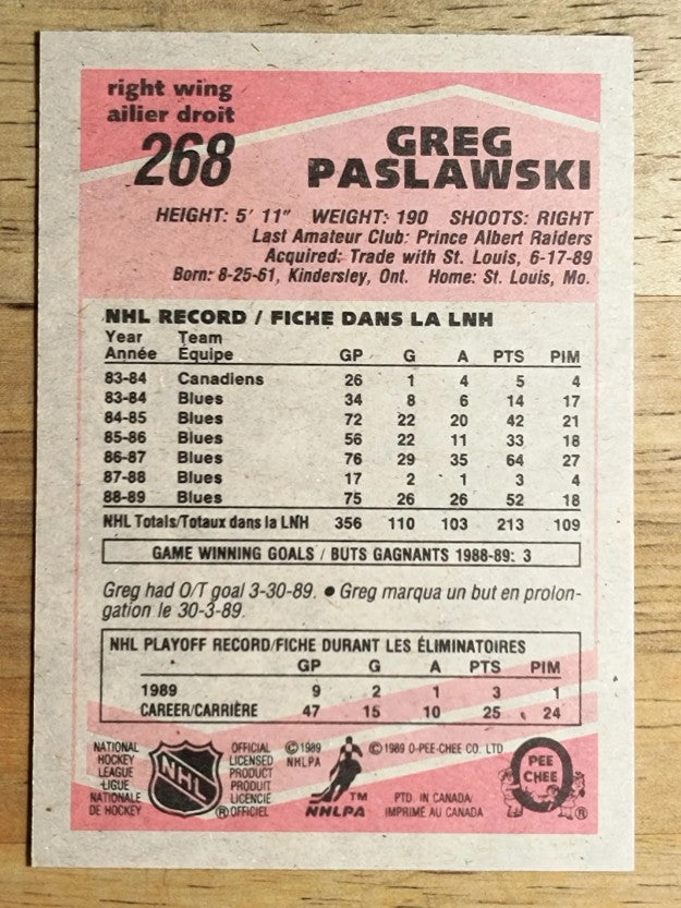1989-90 O-Pee-Chee #268 Greg Paslawski