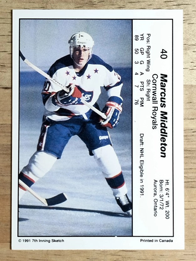 1990-91 7th Inning Sketch OHL #40 Marcus Middleton