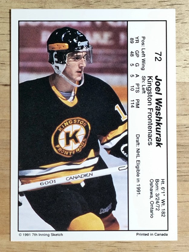 1990-91 7th Inning Sketch OHL #72 Joel Washkurak