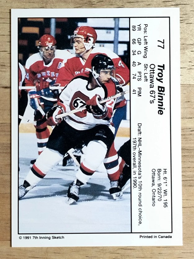 1990-91 7th Inning Sketch OHL #77 Troy Binnie