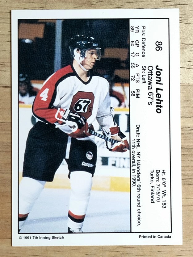 1990-91 7th Inning Sketch OHL #86 Joni Lehto