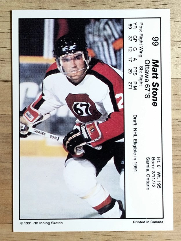 1990-91 7th Inning Sketch OHL #99 Matt Stone