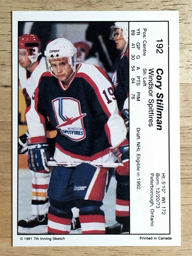 1990-91 7th Inning Sketch OHL #192 Cory Stillman
