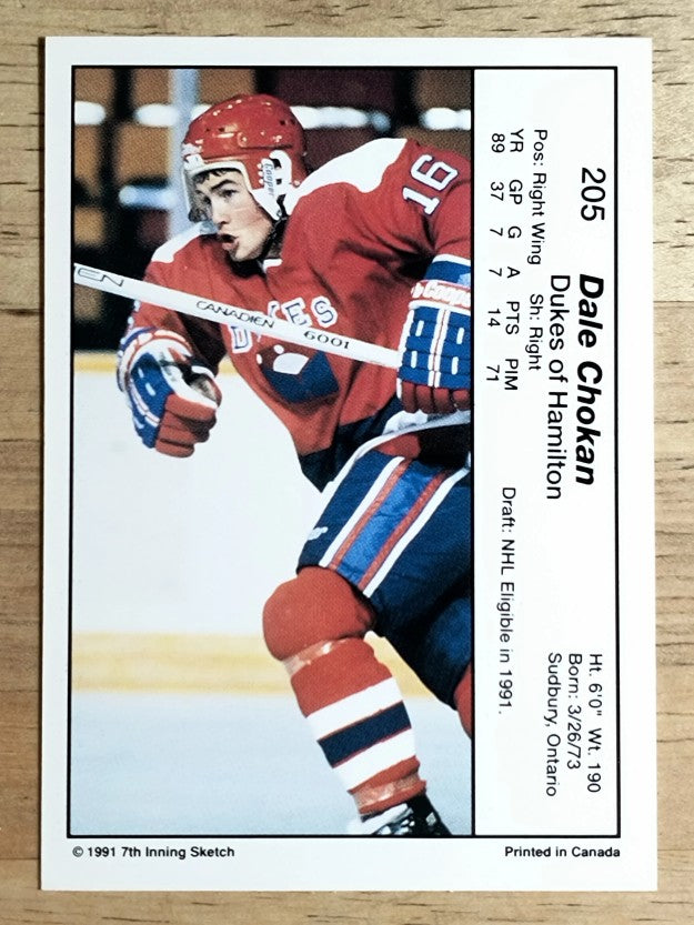 1990-91 7th Inning Sketch OHL #205 Dale Chokan