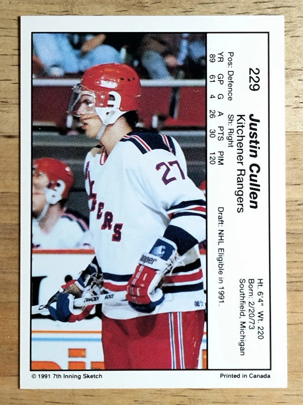 1990-91 7th Inning Sketch OHL #229 Justin Cullen
