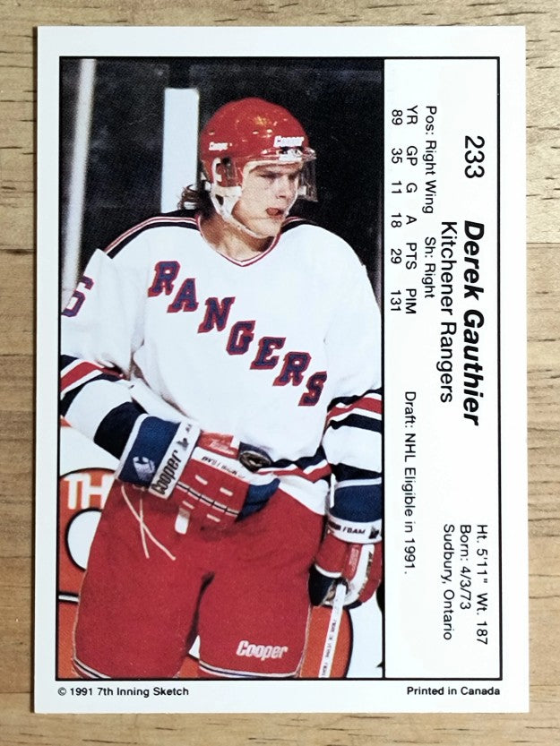 1990-91 7th Inning Sketch OHL #233 Derek Gauthier