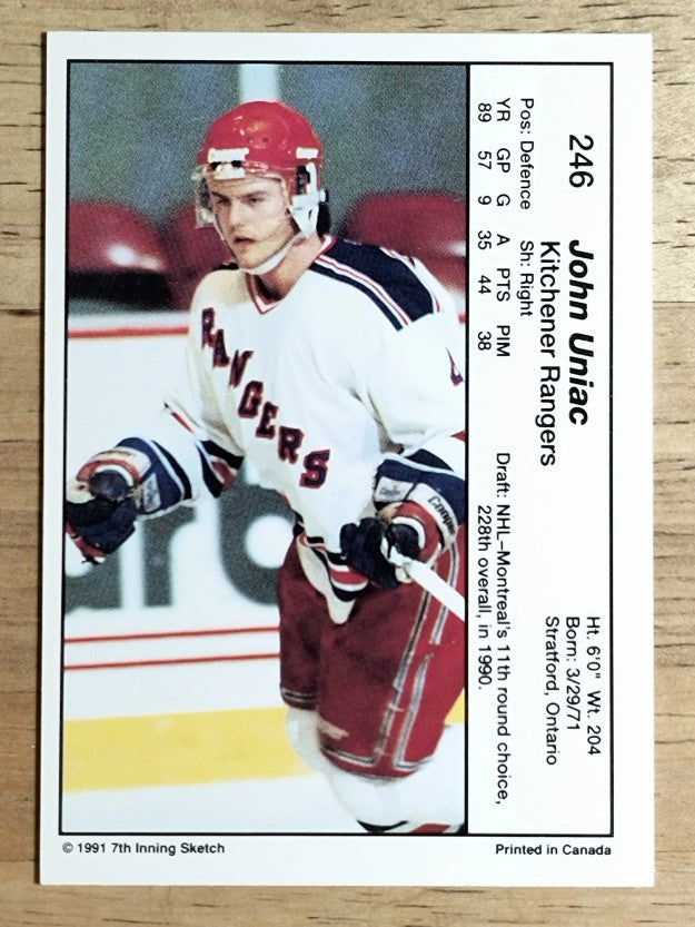 1990-91 7th Inning Sketch OHL #246 John Uniac