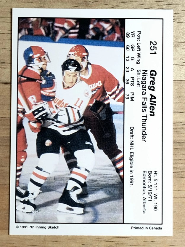 1990-91 7th Inning Sketch OHL #251 Greg Allen