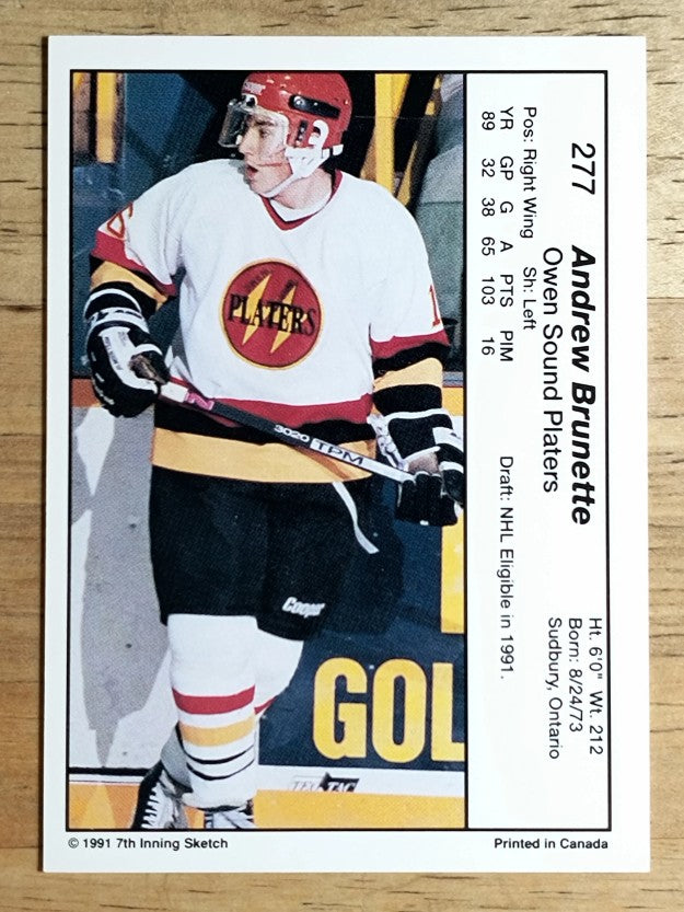 1990-91 7th Inning Sketch OHL #277 Andrew Brunette