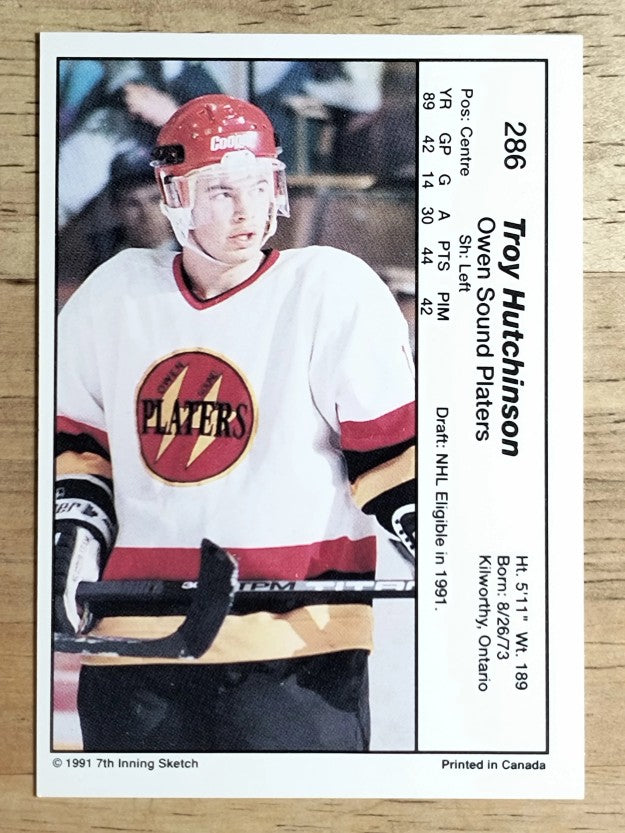 1990-91 7th Inning Sketch OHL #286 Troy Hutchinson