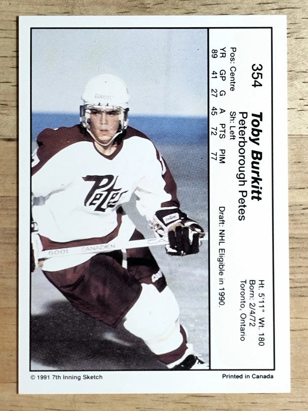 1990-91 7th Inning Sketch OHL #354 Toby Burkitt