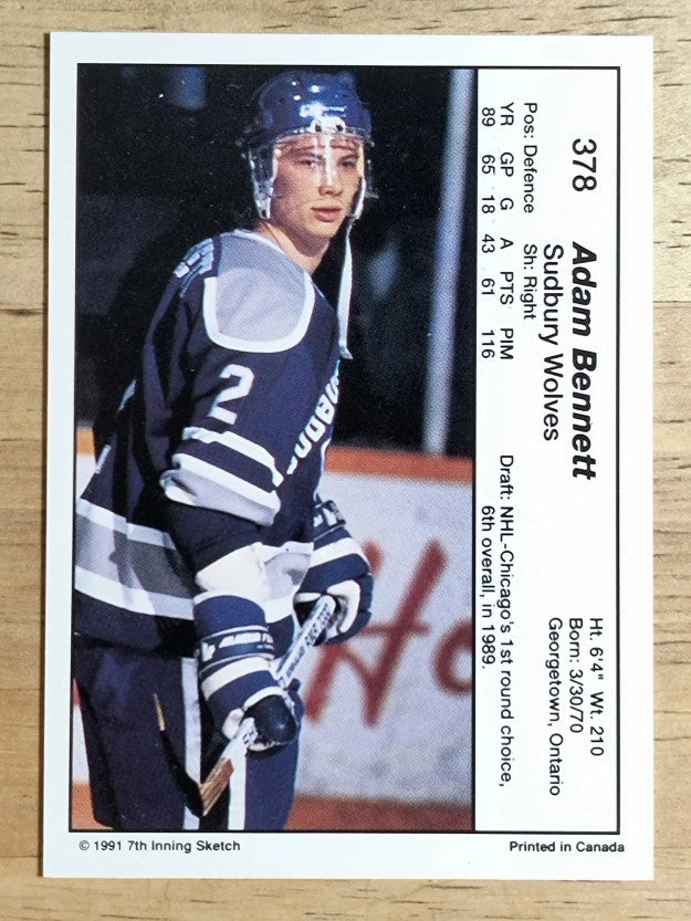 1990-91 7th Inning Sketch OHL #378 Adam Bennett