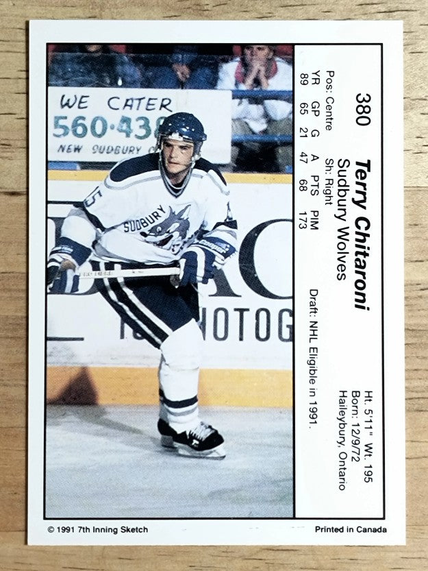 1990-91 7th Inning Sketch OHL #380 Terry Chitaroni