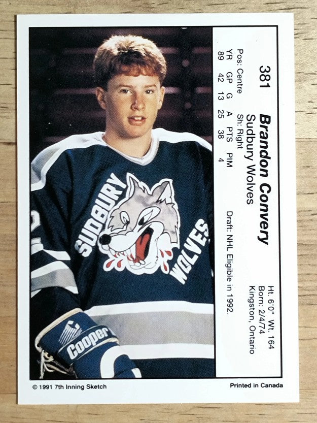 1990-91 7th Inning Sketch OHL #381 Brandon Convery