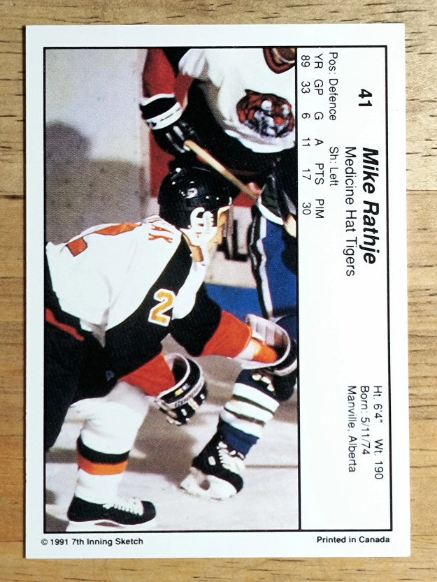 1990-91 7th Inning Sketch WHL #41 Mike Rathje