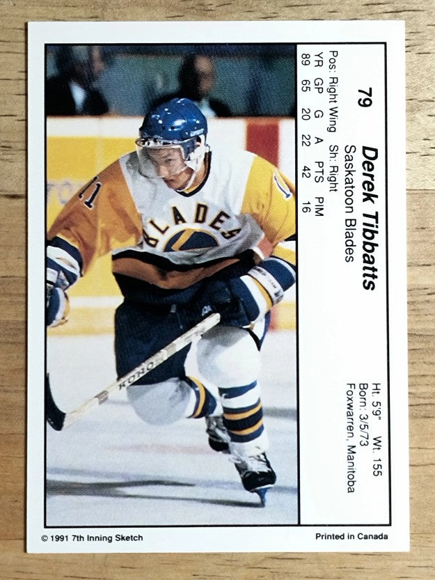 1990-91 7th Inning Sketch WHL #79 Derek Tibbatts
