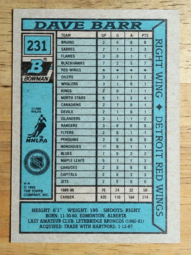 1990-91 Bowman #231 Dave Barr