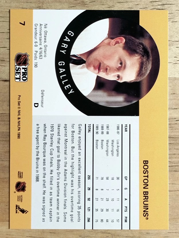 1990-91 Pro Set #7A Garry Galley ERR RC/Misspelled Gary on back