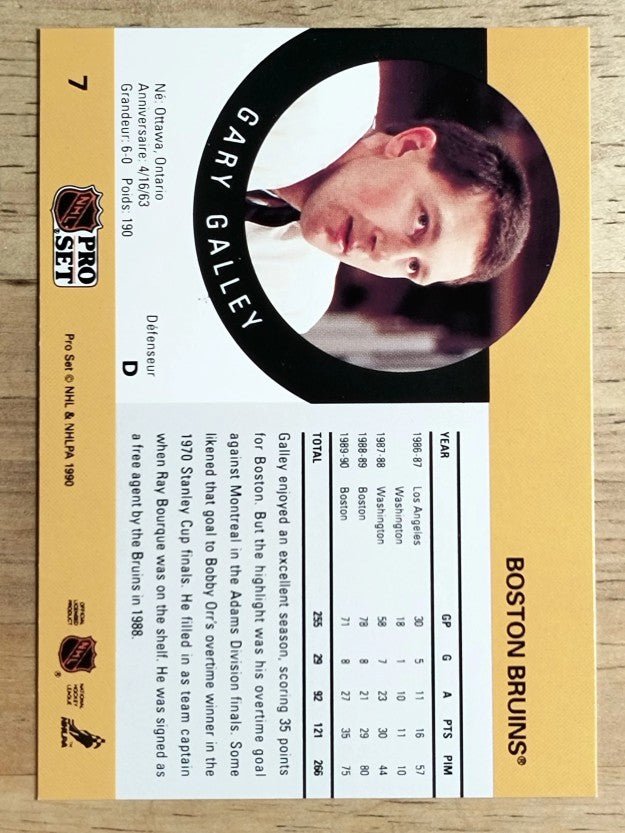 1990-91 Pro Set #7A Garry Galley ERR RC/Misspelled Gary on back