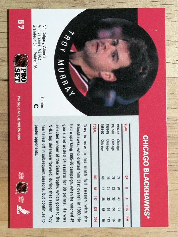 1990-91 Pro Set #57A Troy Murray/Position and sweater number are white