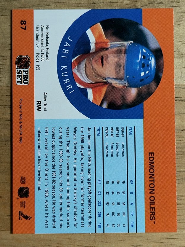 1990-91 Pro Set #87A Jari Kurri ERR/Missing Signed with Milan stripe