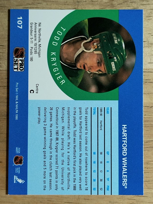 1990-91 Pro Set #107 Todd Krygier RC
