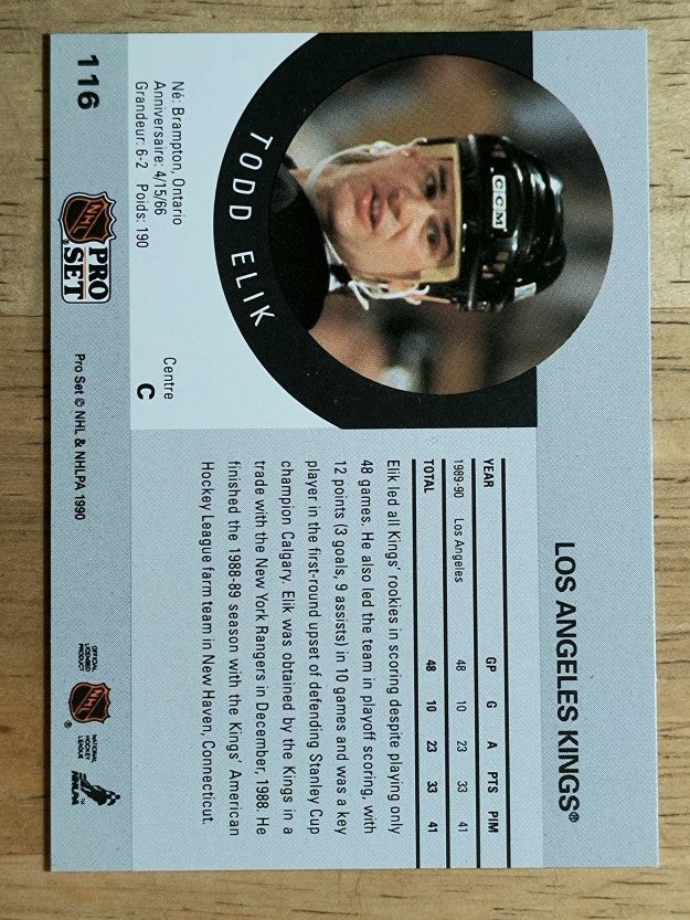 1990-91 Pro Set #116 Todd Elik RC