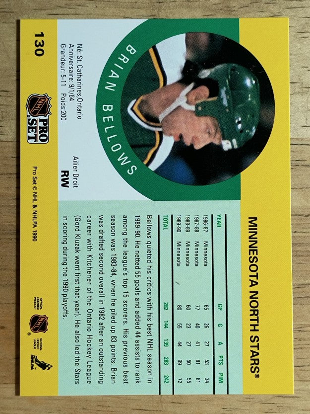 1990-91 Pro Set #130A Brian Bellows ERR/Back photo actually Dave Gagner