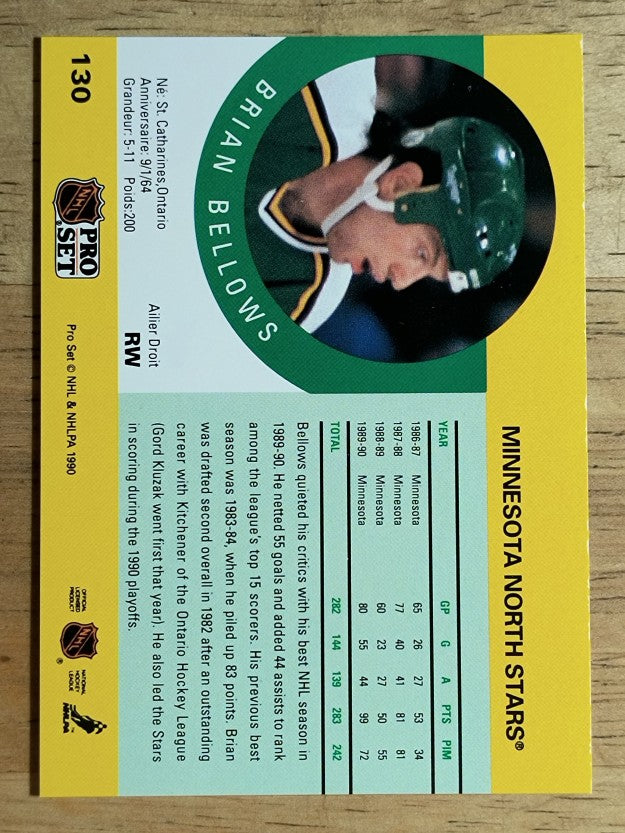 1990-91 Pro Set #130A Brian Bellows ERR/Back photo actually Dave Gagner