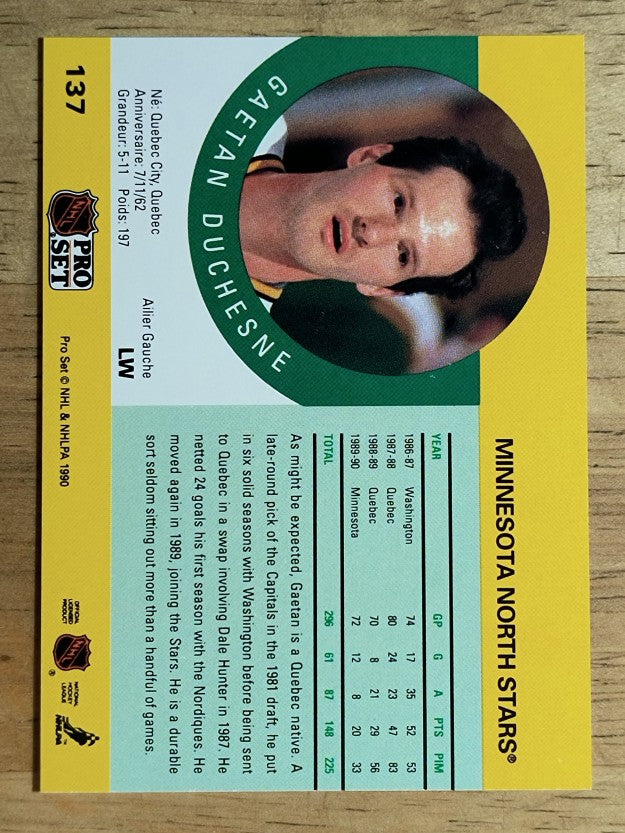 1990-91 Pro Set #137 Gaetan Duchesne
